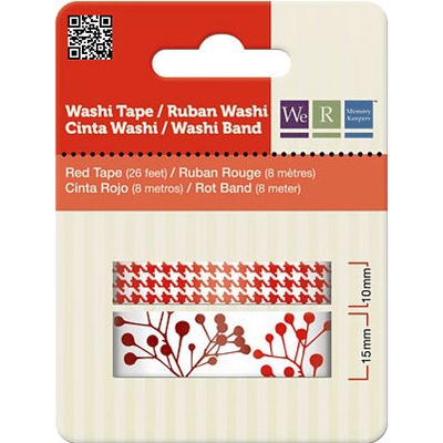 Бумажный скотч Washi Tape Red, длина 16 м, ширина 10-15 мм, 2 шт.