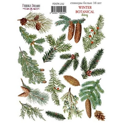 Набор наклеек (стикеров) 16шт Winter botanical diary 232, ТМ Фабрика Декора
