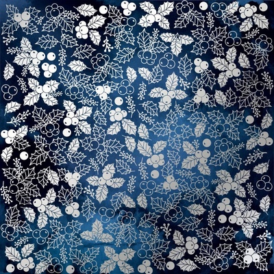 Аркуш одностороннього паперу зі срібним тисненням, дизайн Silver Winterberries Dark blue, 30,5см х 30,5см, ТМ Фабрика Декору
