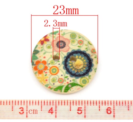 Деревянная пуговица Multicolor Flower B10665, диаметр 23 мм, 1 шт.