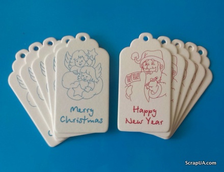 Набор тэгов из пивного картона с принтом "Merry Christmas" и "Happy New Year", 10 штук, 85х45х1,5мм