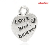 Металлическое украшение/подвеска "Сердце", "love and beloved", 12х10мм, античное серебро, 1 шт.