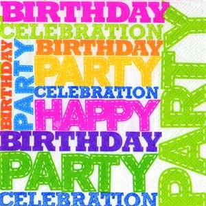 Салфетка для декупажа "Birthday Party", 6 цветов, размер: 33х33 см