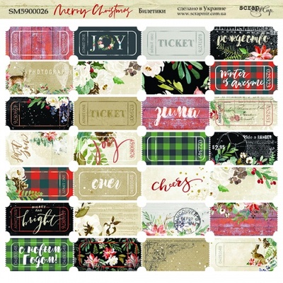 Лист двусторонней бумаги от Scrapmir - Билетики - Merry Christmas, 20х20см