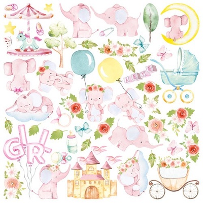 Лист с картинками для вырезания My cute Baby elephant girl 30,5х30,5 см, ТМ Фабрика Декора