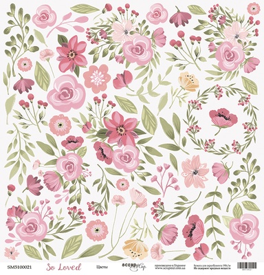 Лист односторонней бумаги для вырезания от Scrapmir - Цветы - So Loved, 30x30 см