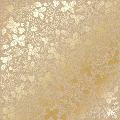 Аркуш одностороннього паперу з фольгуванням, дизайн Golden Winterberries Kraft, 30,5см х 30,5см, ТМ Фабрика Декору