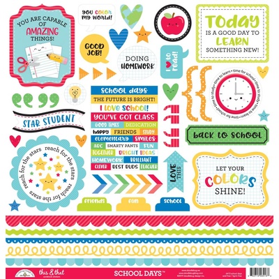 Наклейки от Doodlebug - This & That Cardstock Stickers 12"X12" - School Days, 50 шт.