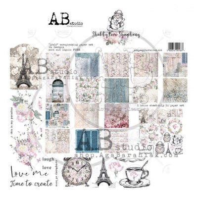 Набор бумаги от ABstudio - "Shabby love symphony"- scrapbooking paper set 8x 30х30см + bonus