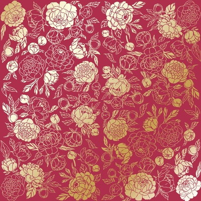 Аркуш одностороннього паперу з фольгуванням, дизайн Golden Peony Passion Blackberry, 30,5см х 30,5см, ТМ Фабрика Декору