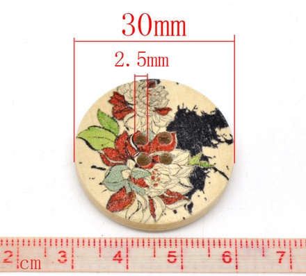 Деревянная пуговица Multicolor Flower B12739, диаметр 30 мм, 1 шт.