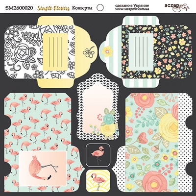 Лист двусторонней бумаги от Scrapmir - Конверты - Simple Flowers, 20х20см