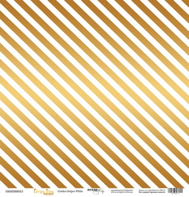 Лист односторонней бумаги с золотым тиснением от Scrapmir - "Golden Stripes White" из коллекции Every Day, 30x30 см