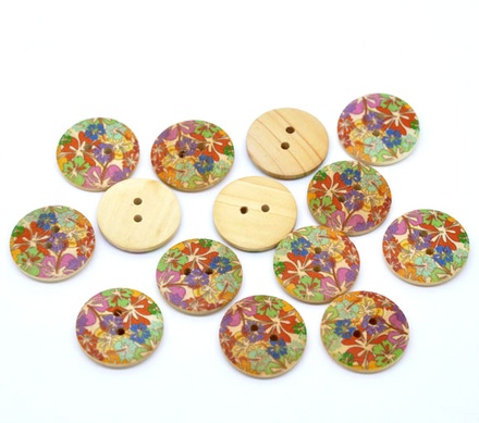 Деревянная пуговица Multicolor Flower  B10663, диаметр 23 мм, 1 шт.