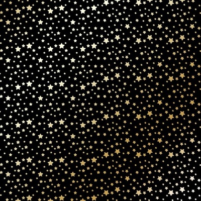 Лист односторонней бумаги с фольгированием Golden stars Black, ТМ Фабрика Декора