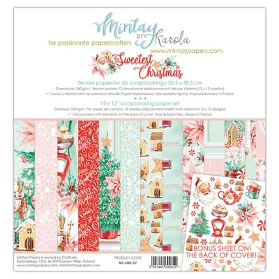 Набор скрапбумаги Mintay Papers by Karola - Sweetest Christmas, 30х30 см, 12 листов, двусторонняя
