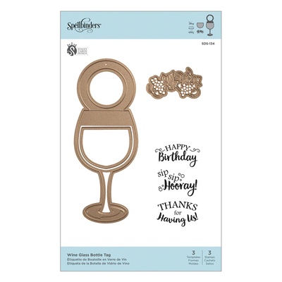 Ножи для вырубки + штампы от Spellbinders - Wine Glass Bottle Tag Stamp and Die Set