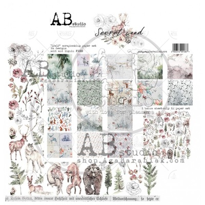 Набор бумаги от ABstudio - "Secret wood"- scrapbooking paper set 8x 30х30см + bonus