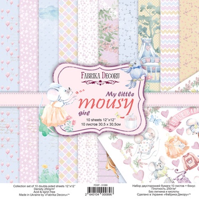 Набор скрапбумаги My little mousy girl 30,5x30,5 см 10 листов, ТМ Фабрика Декору