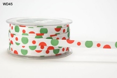 Лента GROSGRAIN/BUBBLE DOT, цвет WHITE/RED/GREEN, ширина 9,5мм, длина 90 см