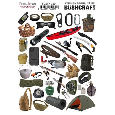 Набор наклеек (стикеров) 40 шт Bushcraft #150, ТМ Фабрика Декора