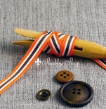 Лента American Crafts в оранжевую, белую и коричневую полоску , ширина 9,5мм, 90 см