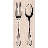 Резиновый штамп Hero Arts - Fork And Spoon, на деревянном блоке
