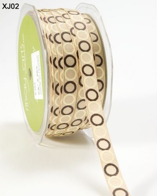Лента GROSGRAIN / CIRCLES,   ширина 9,5мм, цвет CHAMPAGNE/BROWN/CREAM, 90см