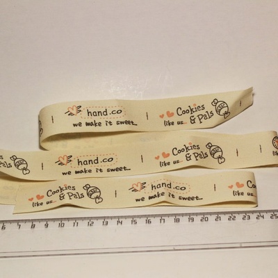 Лента от Thailand - Pink Happy Handmade Print Cotton Ribbon Label String, 1 метр