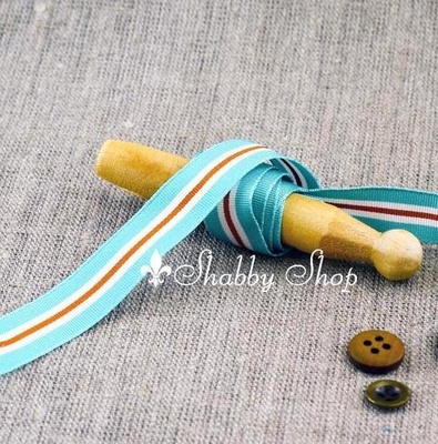 Лента American Crafts в голубую, белую, коричневую полоску, ширина 15,7мм, 90 см