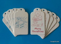 Набор тэгов из белого картона с принтом  "Merry Christmas" и "HandMade", 260 г/м2, 10 штук, 85х45мм