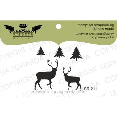 Акриловый штамп Lesia Zgharda SR211 Deer + Christmas trees, 5 шт., размер набора 10х10 см