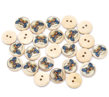 Деревянная пуговица Multicolor Butterfly B10596, диаметр 15мм, 1 шт.