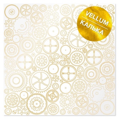 Лист кальки (веллум) с фольгированием Golden Gears 30,5х30,5 см, ТМ Фабрика Декора