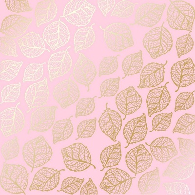 Лист односторонней бумаги с фольгированием Golden Delicate Leaves Pink, ТМ Фабрика Декора