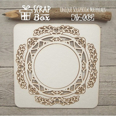 Чипборд ScrapBox - Рамка круглая Ажурный лиственный орнамент