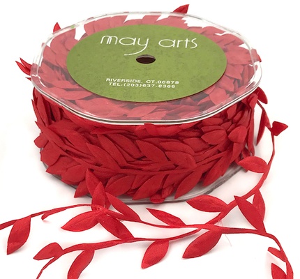 Лента Leaves Ribbon, 90 см, цвет красный  (дина листика 12 мм)