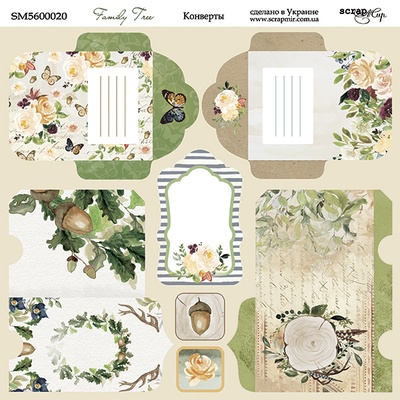 Лист двусторонней бумаги от Scrapmir - Конверты - Family Tree, 20х20см 