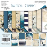 Набор двусторонней бумаги от Scrapmir - Nautical Graphic, 20х20см , 11шт