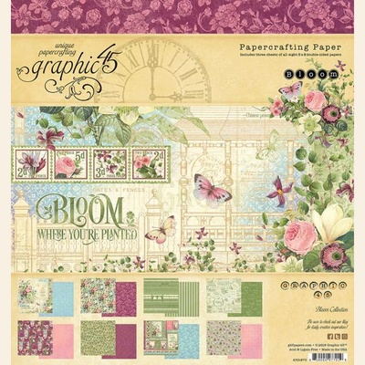 Набор скрапбумаги Graphic 45 - Bloom 8x8 Pad, 20х20 см, 24 листа