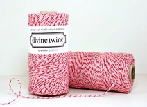 Хлопковый шнур от Divine Twine - Peppermint, 1 мм, цвет розовый/белый/красный, 1м