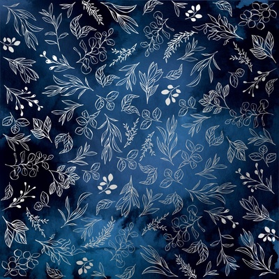 Аркуш одностороннього паперу зі срібним тисненням, дизайн Silver Branches Night garden, 30,5см х 30,5см, ТМ Фабрика Декору