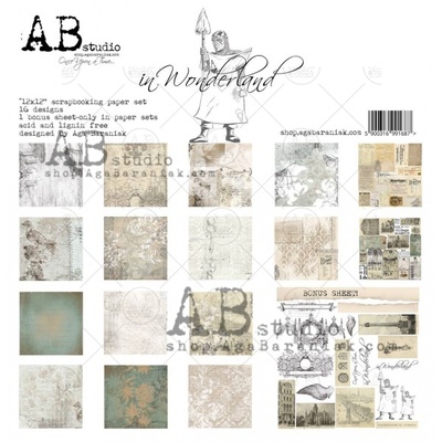 Набор бумаги от ABstudio - "In Wonderland" - Paper set 8x 30х30см + bonus