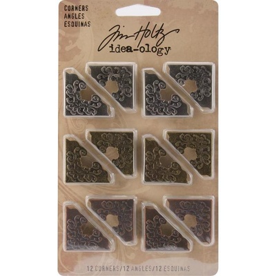 Набор металлических уголков Tim Holtz - Idea-Ology Metal Ornate Corners, 12 штук, уголки