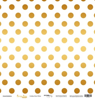 Лист односторонней бумаги с золотым тиснением от Scrapmir - "Golden Dots White" из коллекции Every Day, 30x30 см
