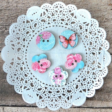 Пуговицы декоративные от Hobby&You - Дерево. Нежное шебби , 25х25 мм , 5 шт