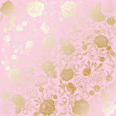 Аркуш одностороннього паперу з фольгуванням, дизайн Golden Peony Passion Pink, 30,5см х 30,5см, ТМ Фабрика Декору