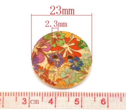 Деревянная пуговица Multicolor Flower  B10663, диаметр 23 мм, 1 шт.