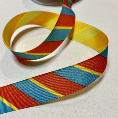Лента American Crafts в красную, голубую, желтую диагональную полоску, ширина 22мм, 90 см