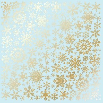 Лист односторонней бумаги с фольгированием Golden Snowflakes Blue, ТМ Fabrika Decoru